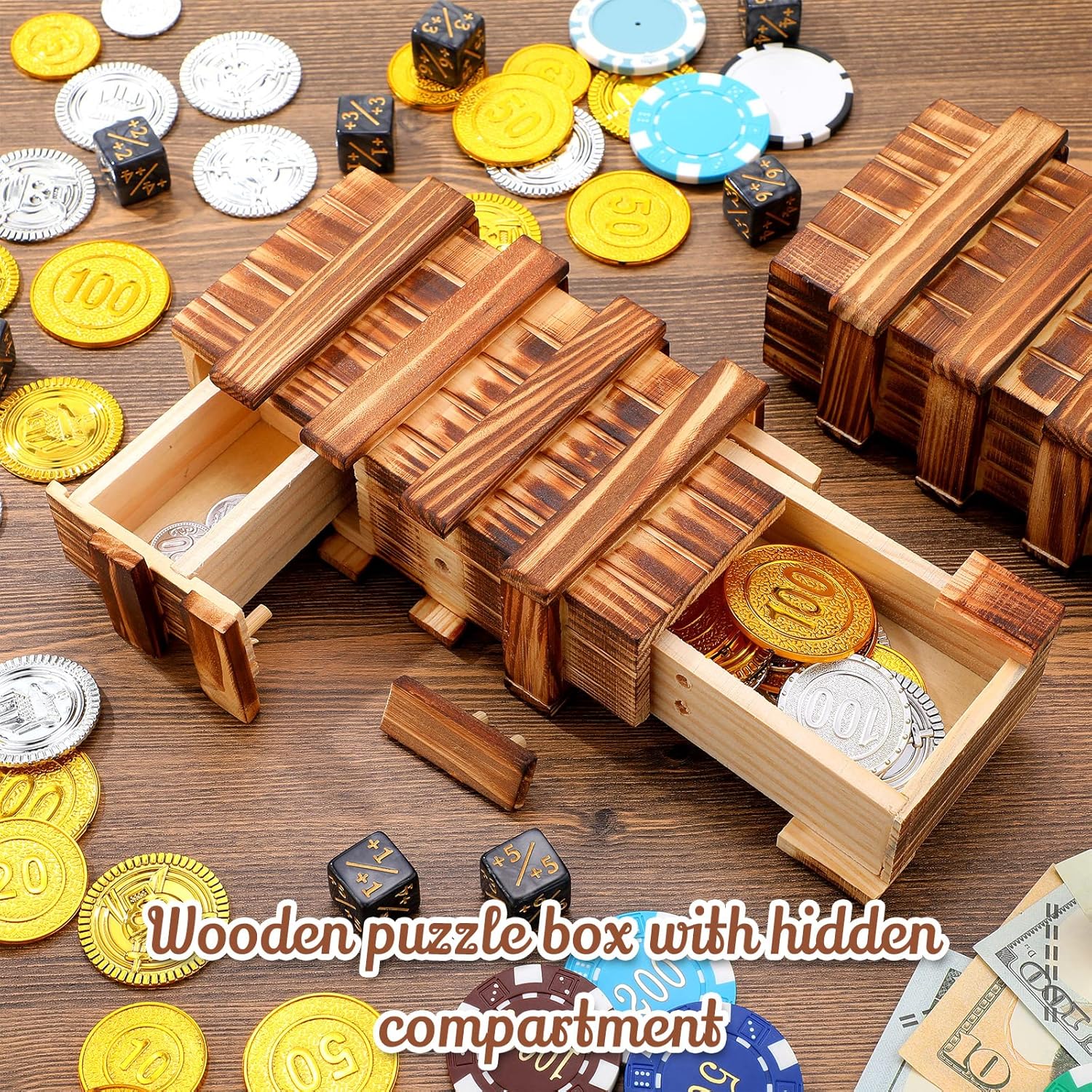 Yilloog 10 Pcs Secret Puzzle Box Brain Teaser Wooden Box with Compartments Secret Puzzle Drawer Money Box Magic Drawers Birthday Gift for Adults and Teens