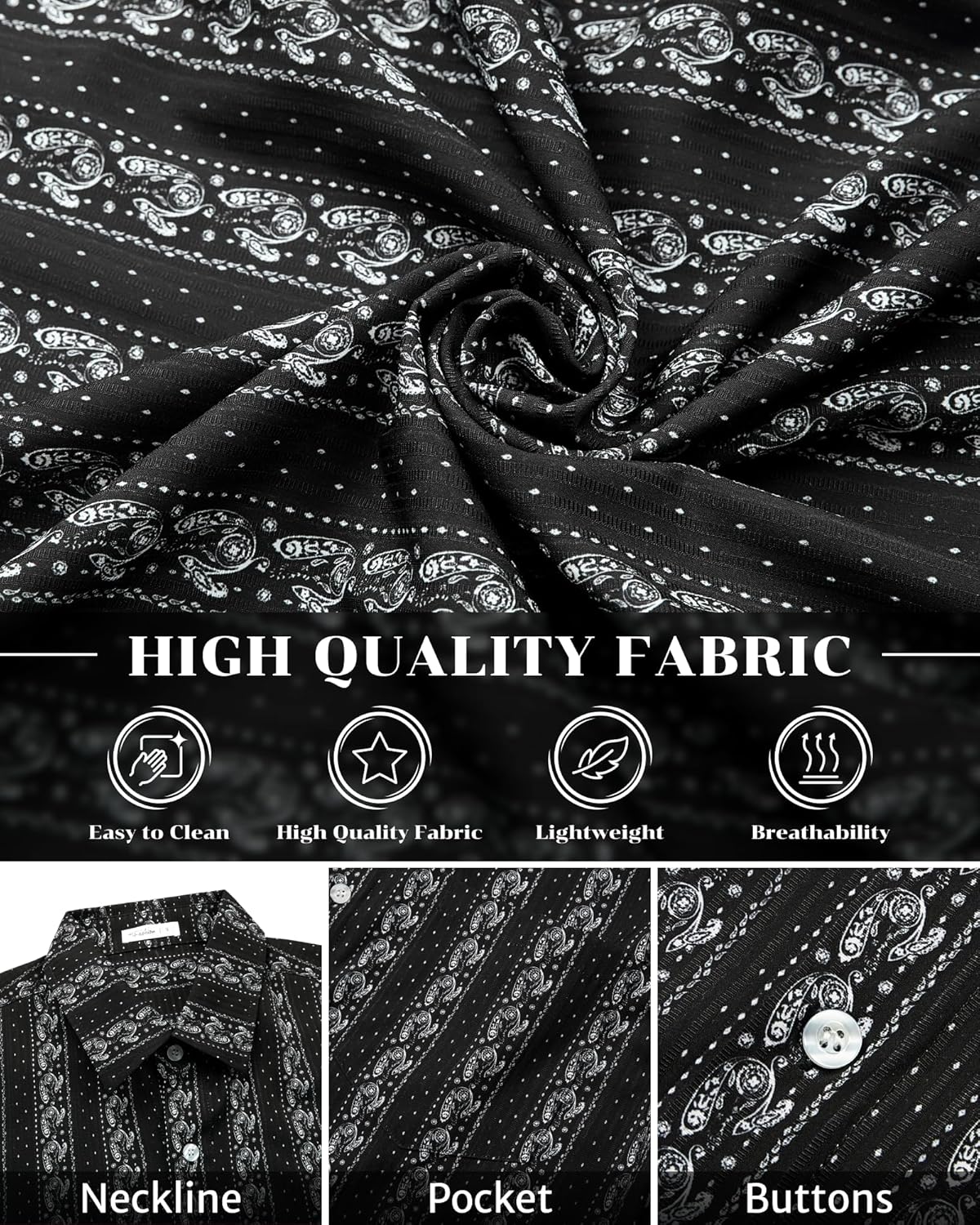 BOJIN Men's Hawaiian Wrinkle Free Floral Short Sleeve Button Down Beach Tropical Shirts with Pocket - Image 5