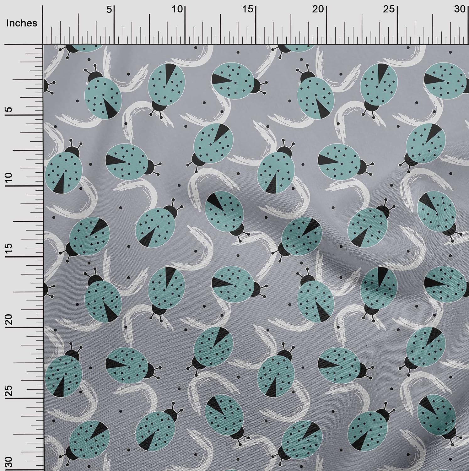 oneOone Cotton Flex Light Blue Fabric Bird Ladybird Sewing Material Print Fabric By The Yard 40 Inch Wide