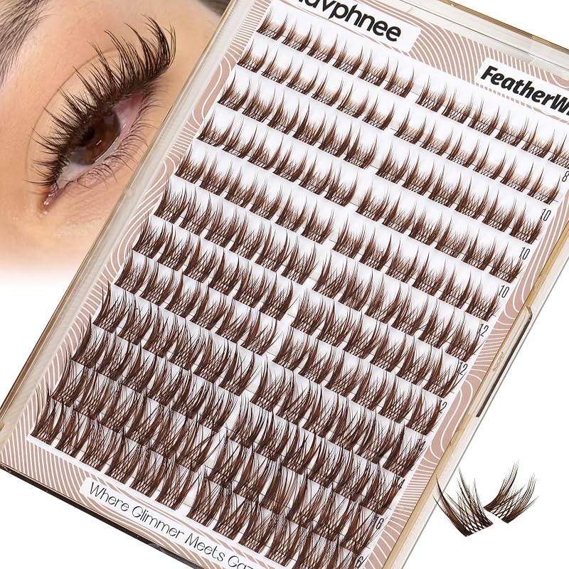 Mavphnee Cílios Postiços em Tufos Marrons com Curvatura CC, Comprimentos de 8 a 16 mm, 144 Unidades