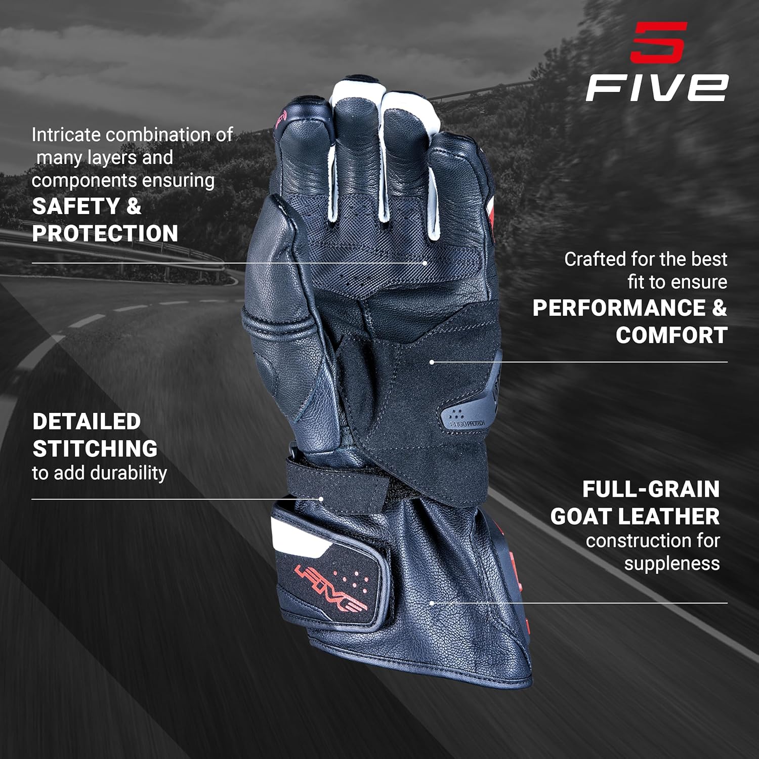 FIVE GLOVES RFX4 EVO Motorcycle Gloves for Men - Racing and Riding Gloves for Motorcycle, BMX, ATV and More