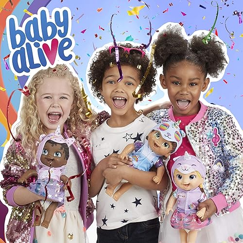 Miniatura 5 de Baby Alive Muñeca Tinycorns, unicornio, accesorios, bebidas, húmedas, juguete de pelo negro para niños a partir de 3 años