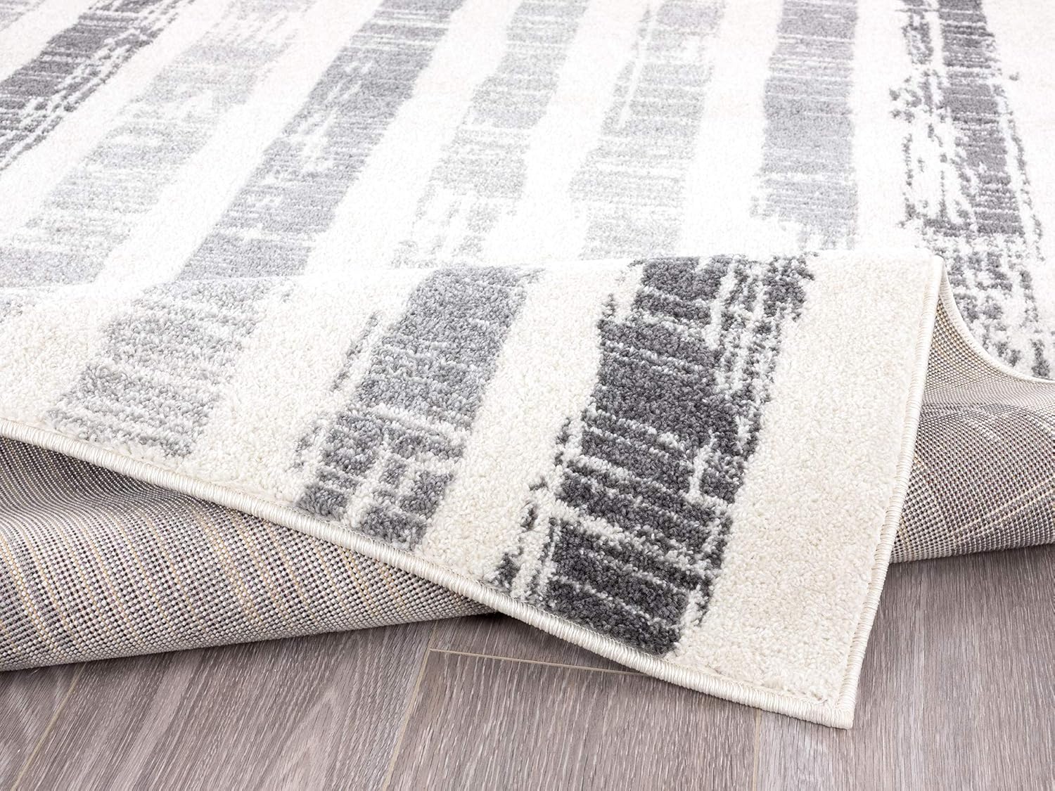 Abani Faded Ivory & Grey Striped 4'x6' Area Rug Rug Casa Collection - Moroccan Inspired Accent Rug