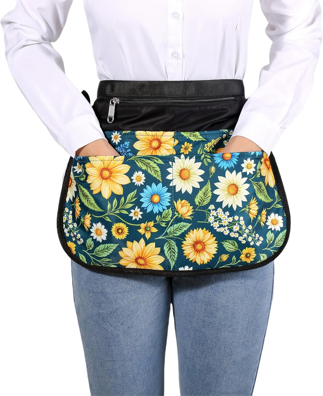 Waterproof Server Apron for Women with 5 Pockets,Quickly Put on and Take off Waitress Aprons,Work Apron for Bartender Barista - Image 5