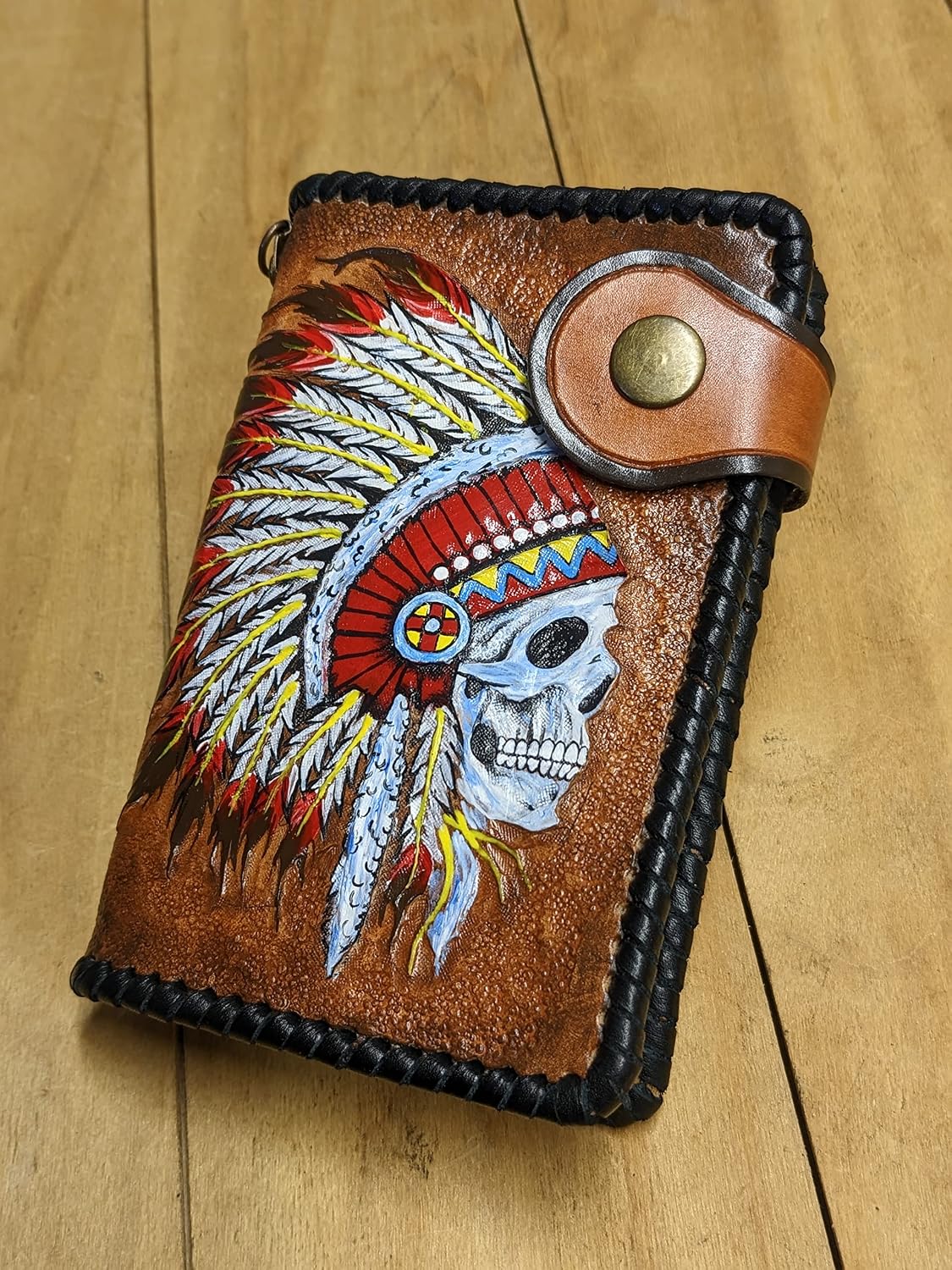 3D Genuine Leather Travel Passport Cover, Passport Holder, Passport Case, Hand-Carved, Hand-Painted, Leather Carving, Custom wallet, Personalized wallet, Indian Skull, Native American, Chief Skull