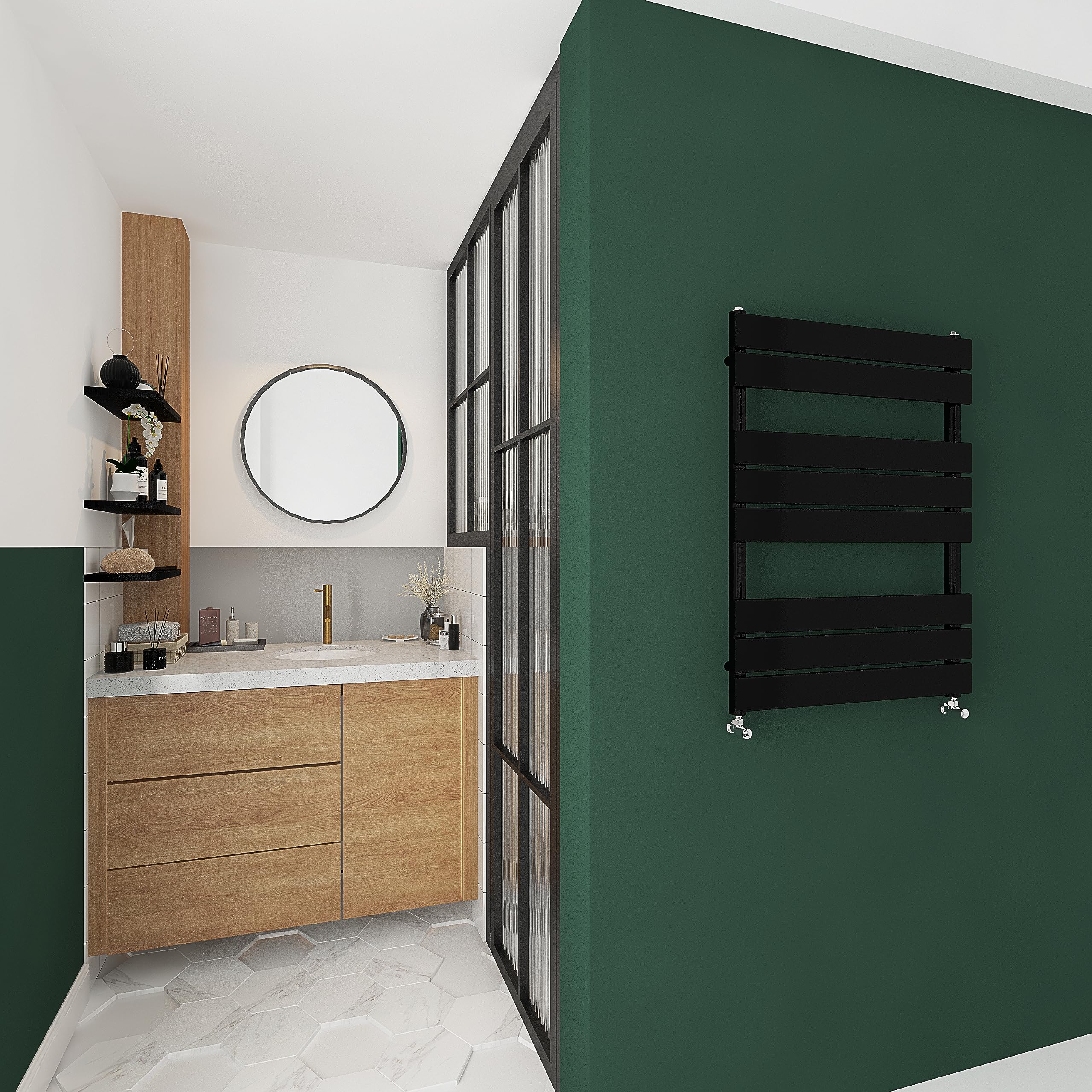 Skybathroom | 800x600mm Black Towel Rail Radiators Designer Bathroom Flat Panel Heated Rad Ladder