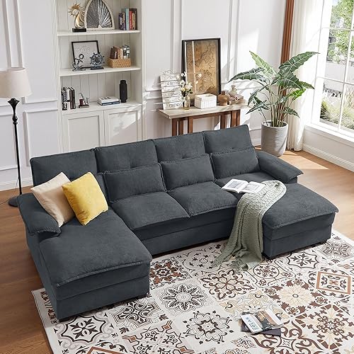 Sofá Seccional Cómodo Cloud Couch de 110" con Almohadas Lumbares, Moderno Sofá Cloud en Forma de U con Doble Chaise y Asiento Profundo para Sala de