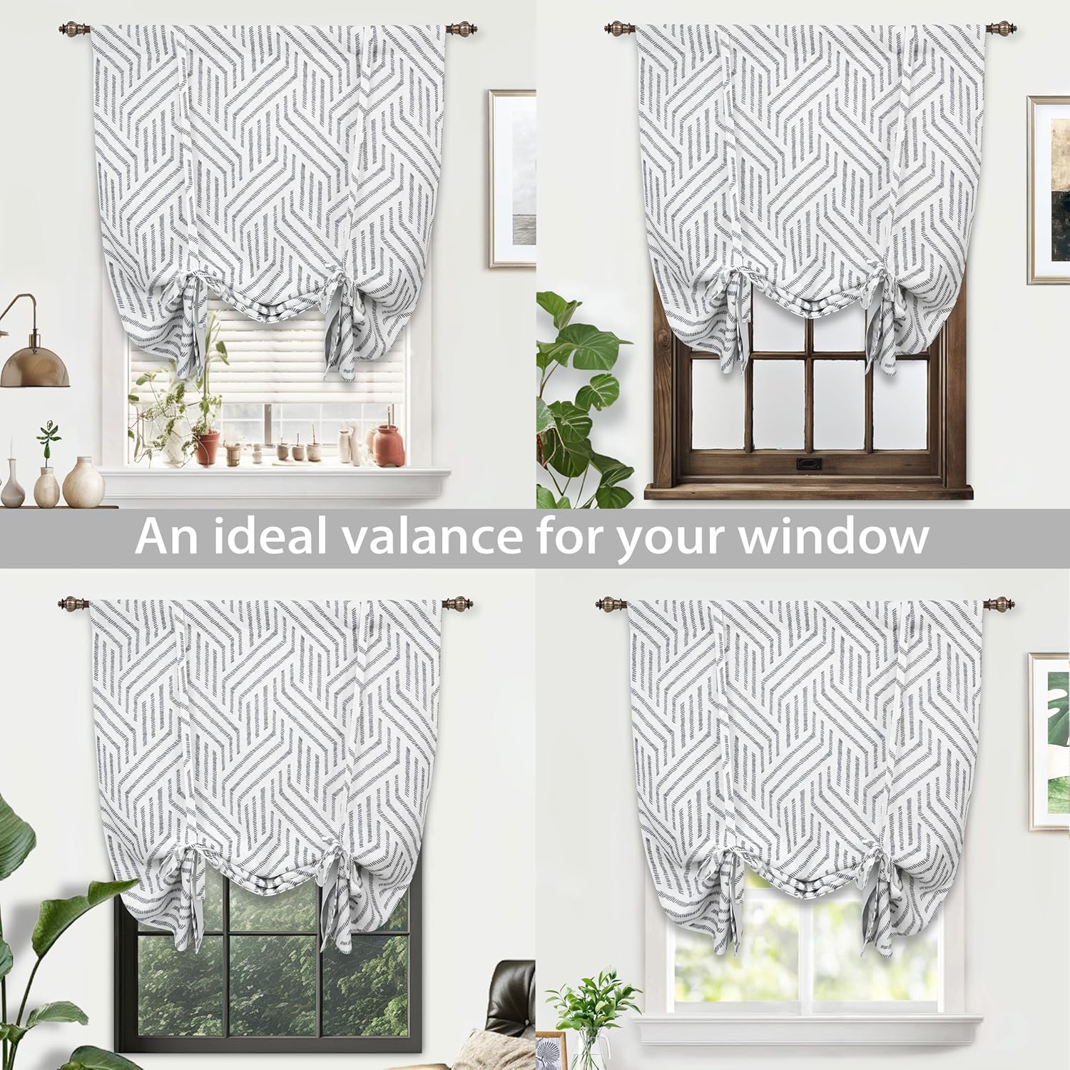 DriftAway Farmhouse Double Layer Linen Blackout Tie Up Curtains Thermal Insulated Striped Fully Lined Balloon Roman Shade Bathroom Window Adjustable Rod Pocket 39 Inch by 55 Inch Briony Black