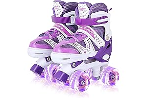 Adjustable Girls Roller Skates, Easy Rolling Double Roller Skates with All Wheels...