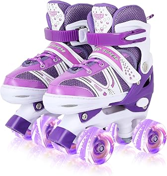 Roller Skates for Kids Adjustable Size Double Roller Skates with All Wheels Light up Fun Illuminating for Girls Boys for Kids Rollerskates for Kids Beginners Purple