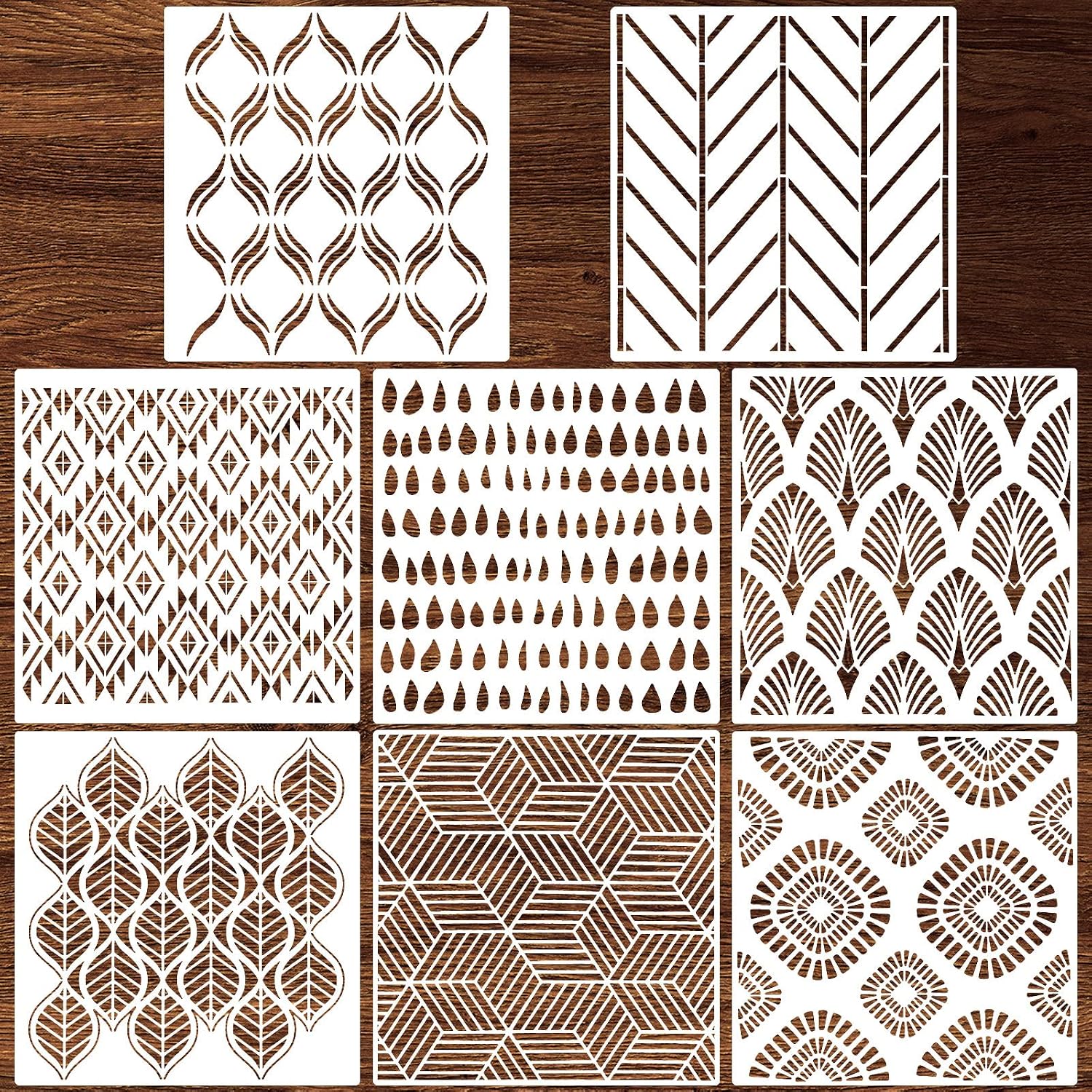 8 Pieces 12 x 12 Inch Wall Stencils for Painting Geometric Modern Herringbone Wall Stencils Wall Decor Reusable Film Decorative for Painting, Stencils for Walls, Wall Stencil Pattern (Chic Style)