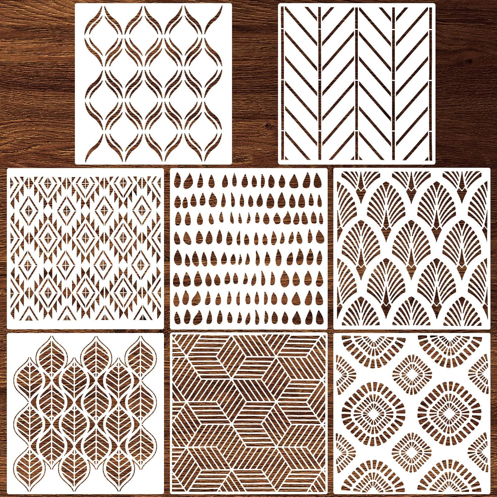8 Pieces 12 x 12 Inch Herringbone Geometric Wall Stencil Modern Pattern Wall Decor Reusable Film Decorative for Painting, Stencils for Walls (Chic Style)