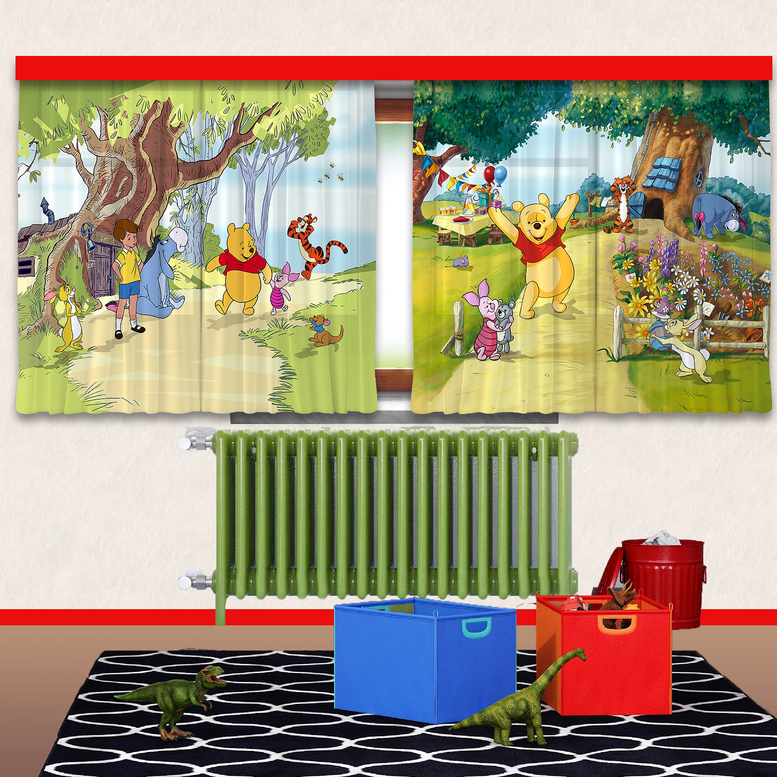 alles-meine.de GmbH Vorhang/Gardine Motiv & Größe frei wählbar 4 TLG. Set Fertigschal - - Winnie Pooh - 2X - 90 * 160 cm lang - Blickdicht - Kräuselband - leichte Verdunk..