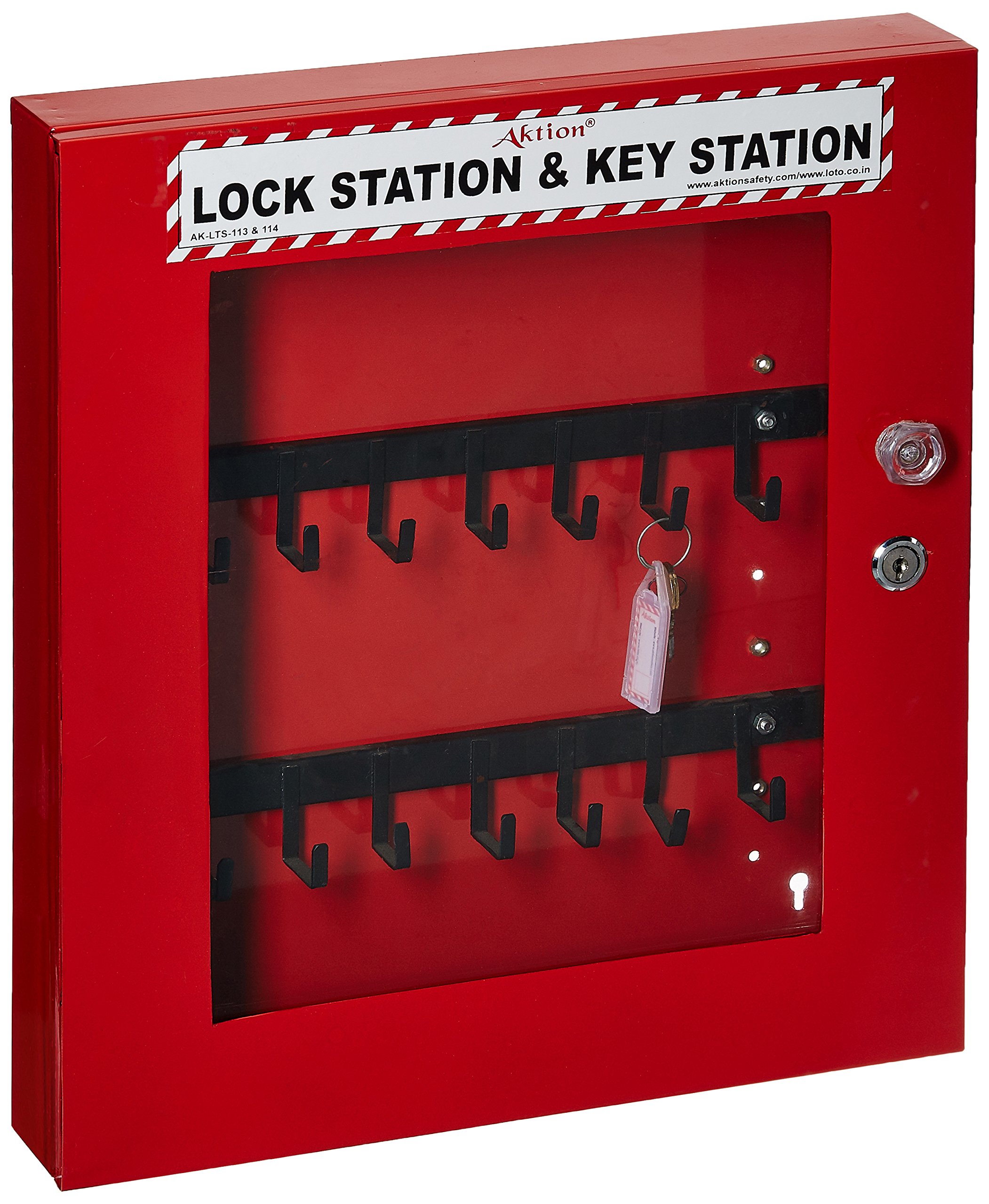 Aktion Safety Lockout Station AK-LS-114 hanger for keys front side - Size 17 x 15 x 3 inch, Red (Pack of 1)