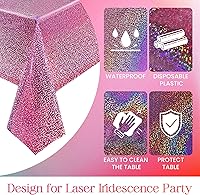Vista 5 de 4 piezas de manteles de fiesta holográficos rosa y morado de 40" x 108", manteles brillantes con láser, manteles de mesa con iridiscencia