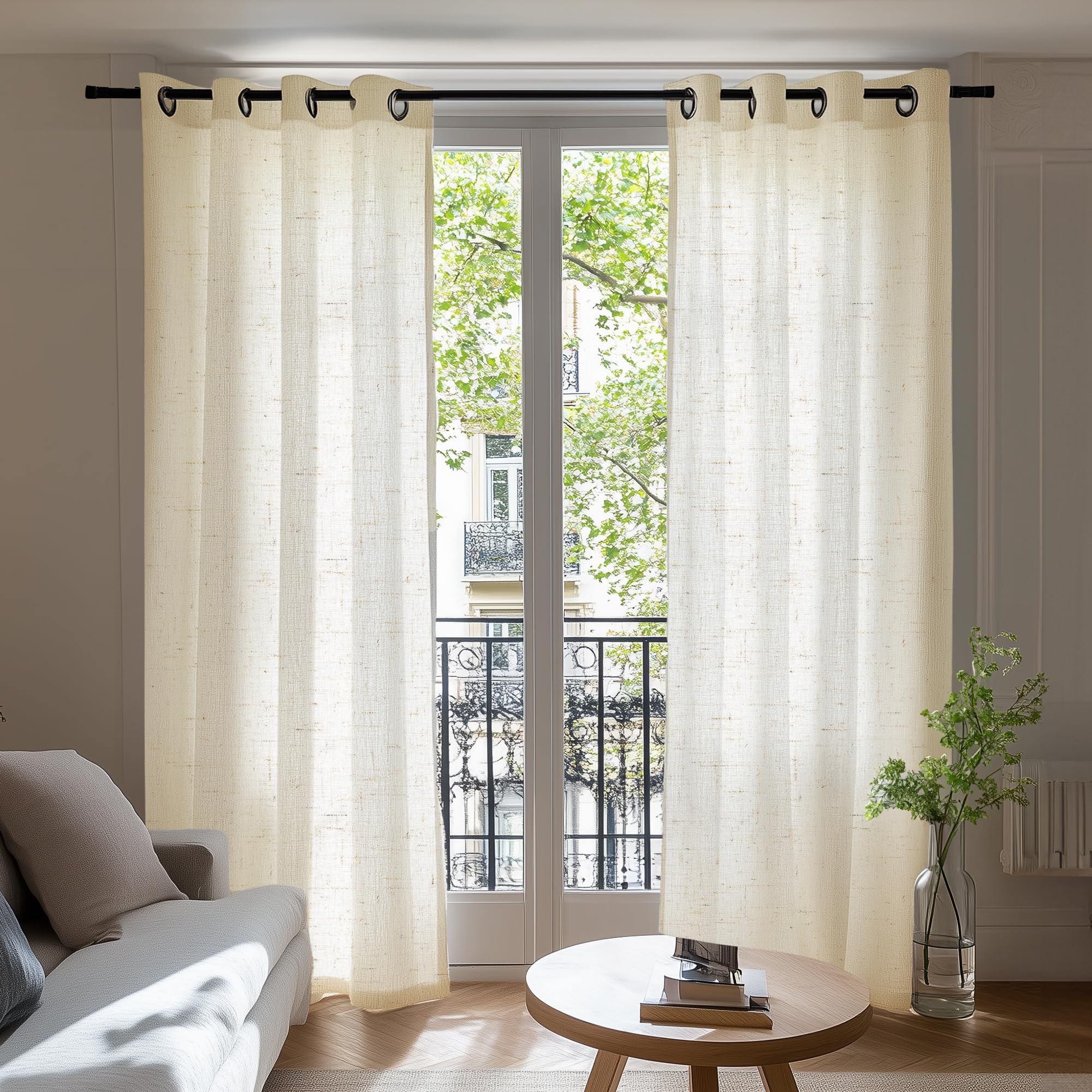 Deconovo Cortinas de Gasa con Textura de Lino, Cortinas Naturales Modernas, Ligeras y Transpirables para Dormitorio Salón, 140×180 CM, Beis Claro, 2 Piezas
