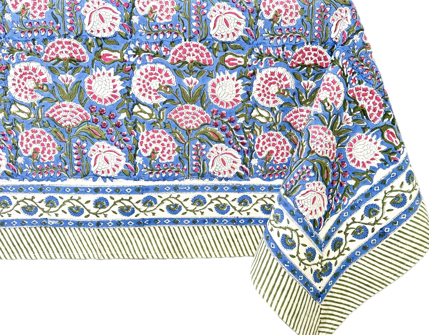 ATOSII Clover Pink 100% Cotton Fall Tablecloth, Handblock Print Rectangle Table Cover for Kitchen Dining Linen I Parties, Weddings, Outdoors, Easter Table Cloth Decor 60 X 90 Inches I 6 Seater