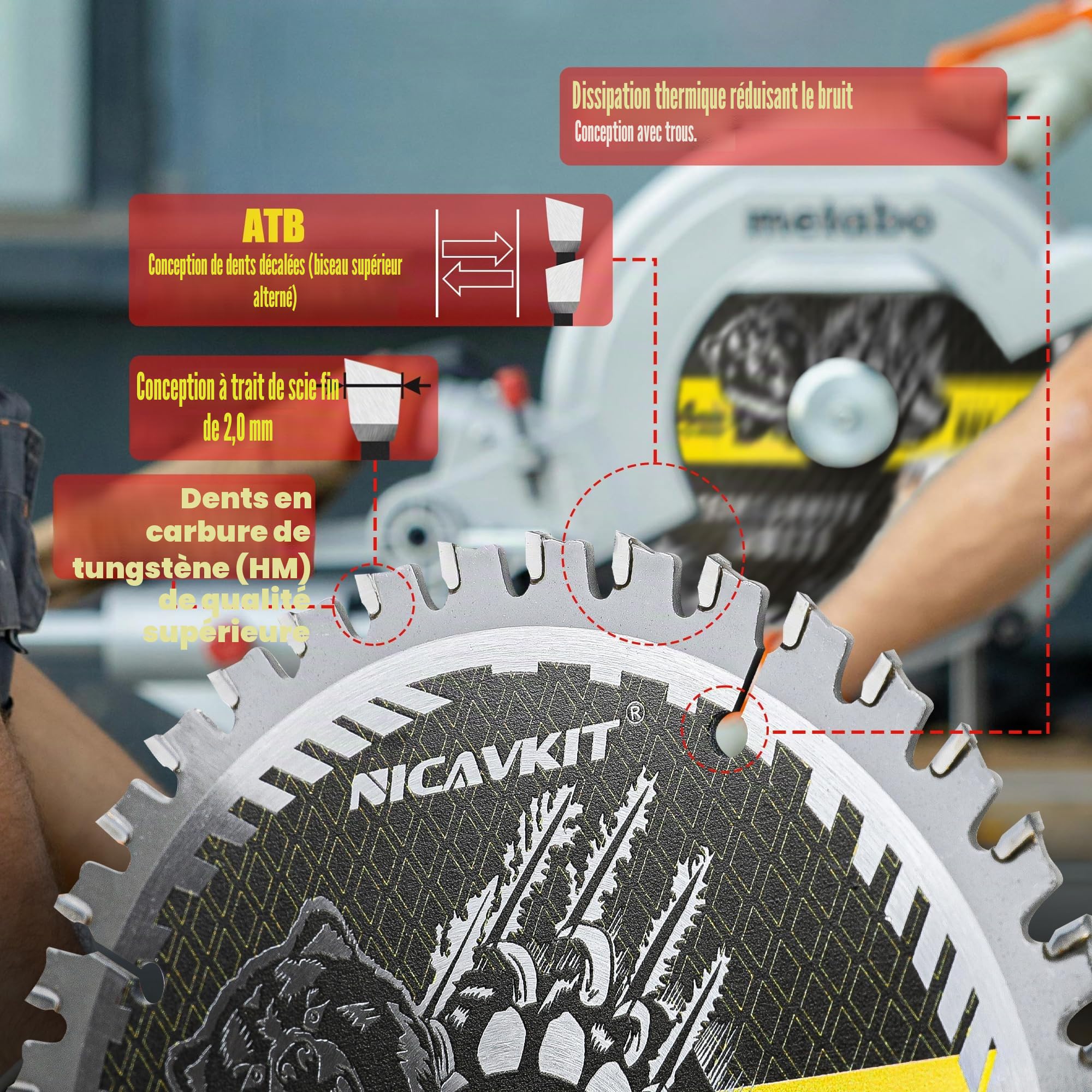 Lame scie circulaire Ø 165 x 20 mm pour bois, métal et aluminium, etc. Avec bague de réduction de 16 mm – Lame de scie multi-matériaux 160 x 20 mm Compatible avec Bosch, Makita & Dewalt