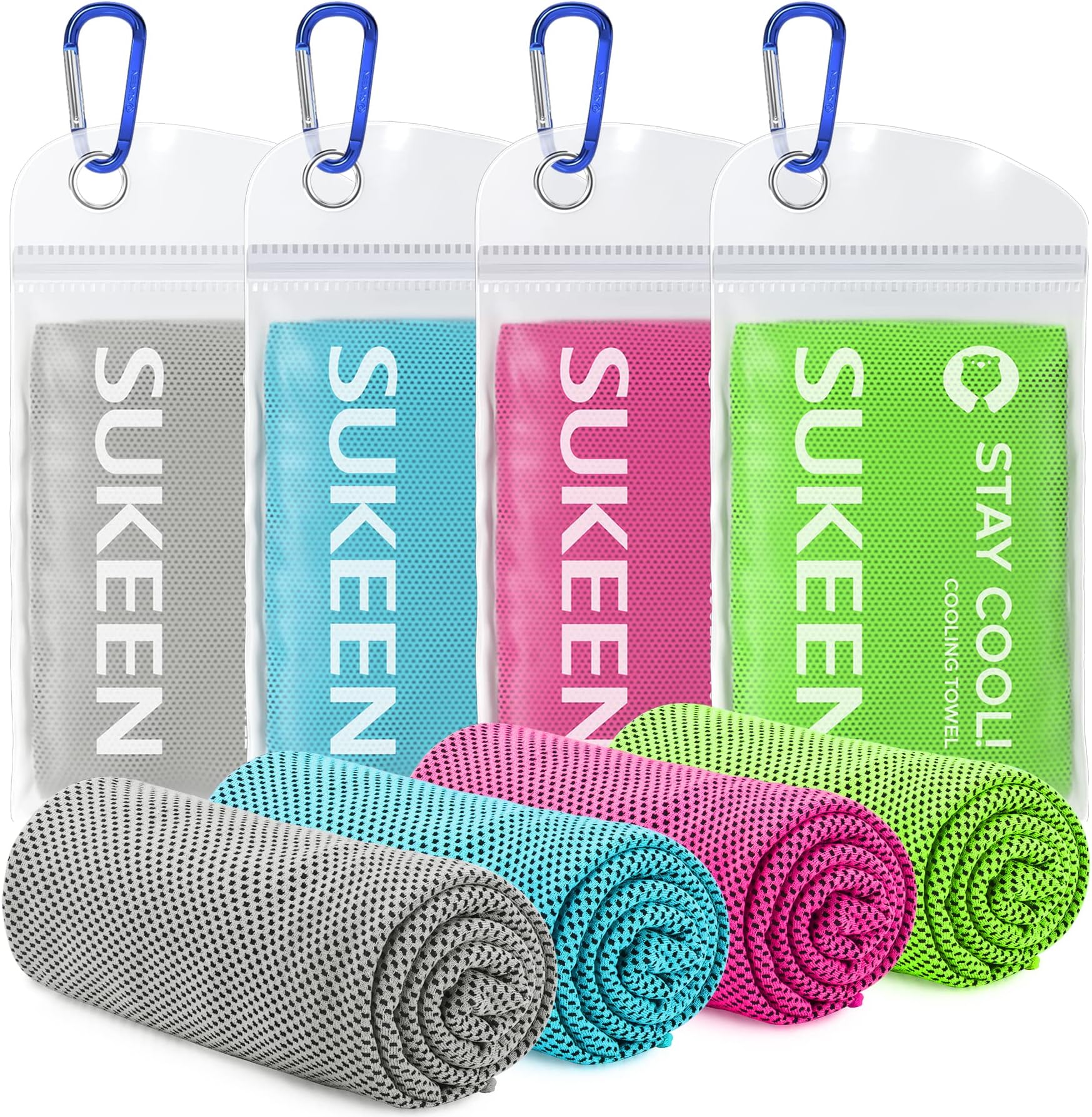 Sukeen 4pack Cooling Towel (40"x12"), Ice Towel,Soft Breathable Chilly Towel,Microfiber Towel for Yoga,Sport,Running,Gym,Workout,Camping,Fitness,Workout & More Activities