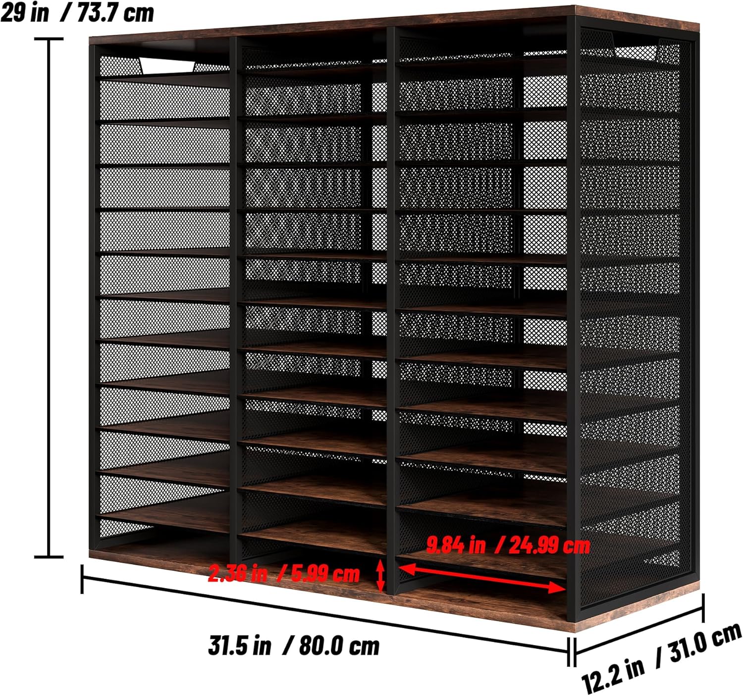 Letter Size Paper Organizer, Metal Literature Organizer, Sturdy Mail Sorter Desktop Organizer for Storage, Classroom Mailbox Keep Desktop Clean, 36 Compartments, Retro Brown