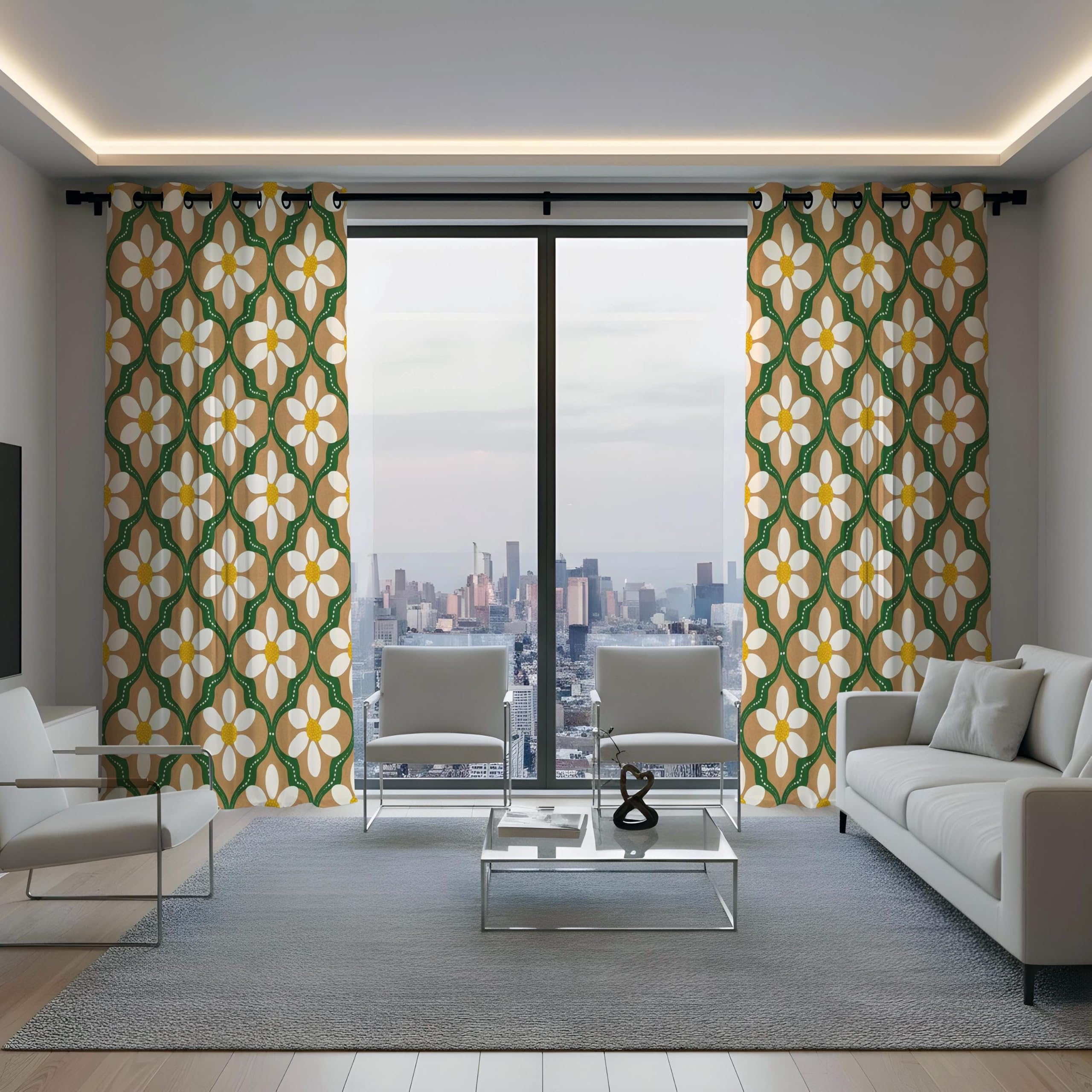 Verdunkelungsvorhänge fürs Schlafzimmer – Retro-Blumenvorhänge, geometrische Blumengardinen, Fensterpaneele im Mid-Century-Stil fürs Wohnzimmer (B x H/2 x 83 x 190 cm)
