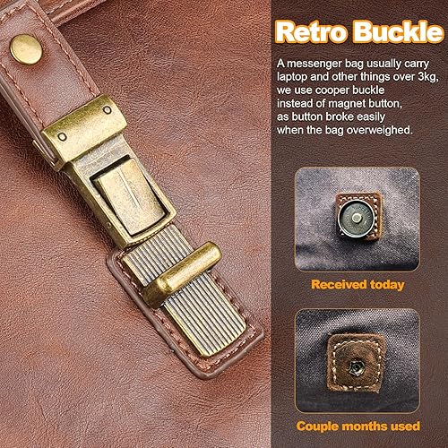 Miniatura 3 de Manificent Bolsa de mensajero para hombre de 15.6 pulgadas, impermeable, de piel sintética, maletín para laptop, bolsa grande para computadora