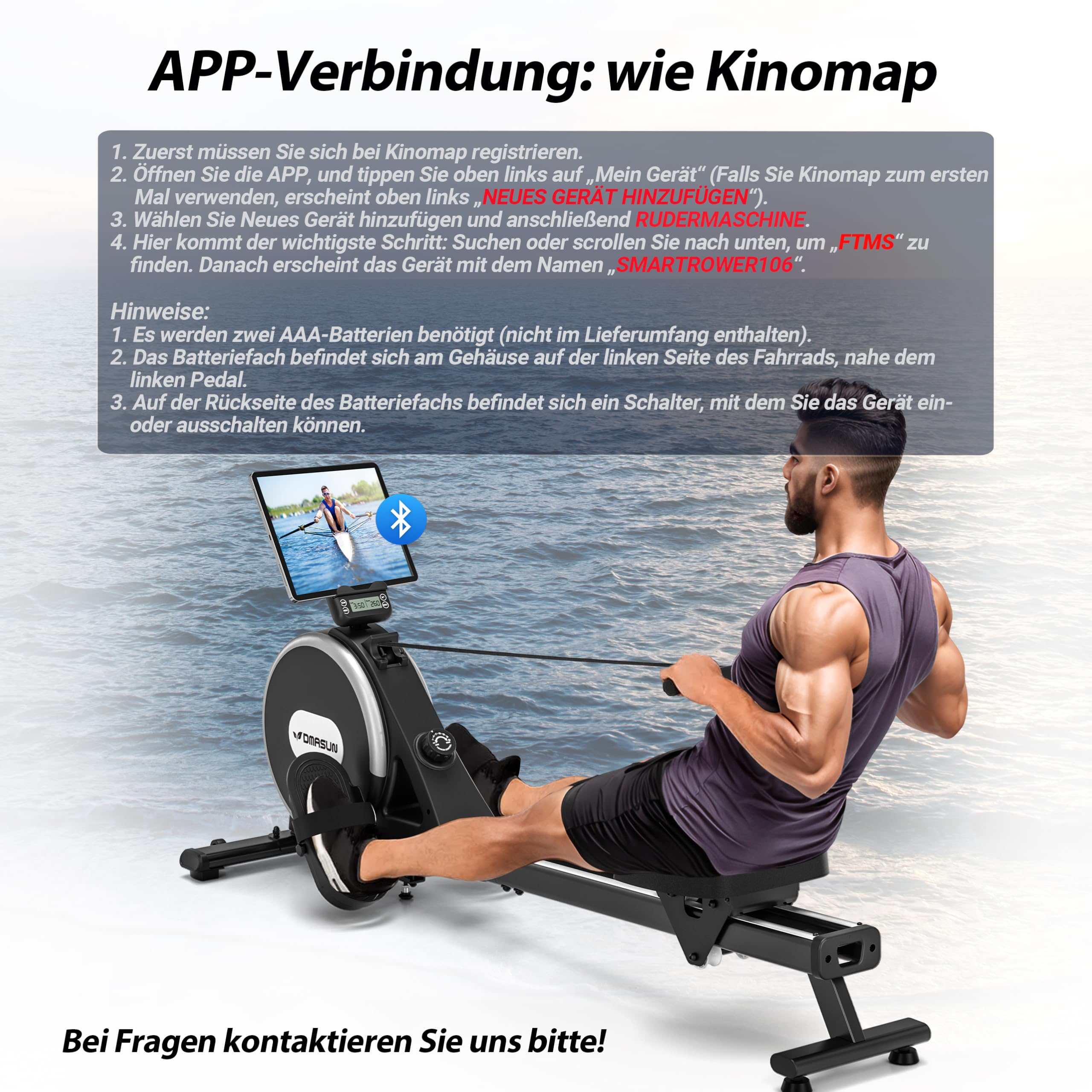 DMASUN Rudergerät für Zuhause, Magnetisches Rudergerät mit Upgrade Doppel-Slide-Rails, APP-Verbindung, 16 Widerstandsstufen, LCD-Datenanzeige, ideal für Cardio-Training, Belastbar bis 160kg
