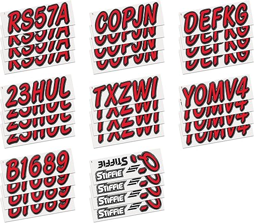 Miniatura 4 de STIFFIE Whipline - Calcomanías de identificación alfanuméricas, adhesivos de números de registro para barcos y embarcaciones personales, color rojo