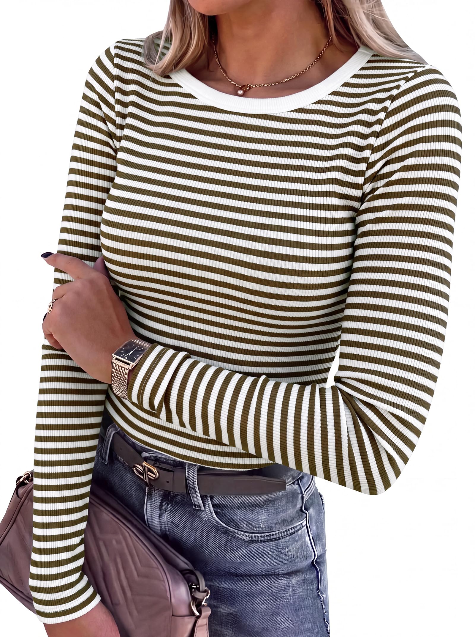ANRABESS Women Long Sleeve Shirts Ribbed Fitted Tops | Slim Basic Tee,2026 Fall Outfits,Lightweight Knit T-Shirt,Soft Underscrub,Winter Layer Clothing,Casual Work & Everyday Wear