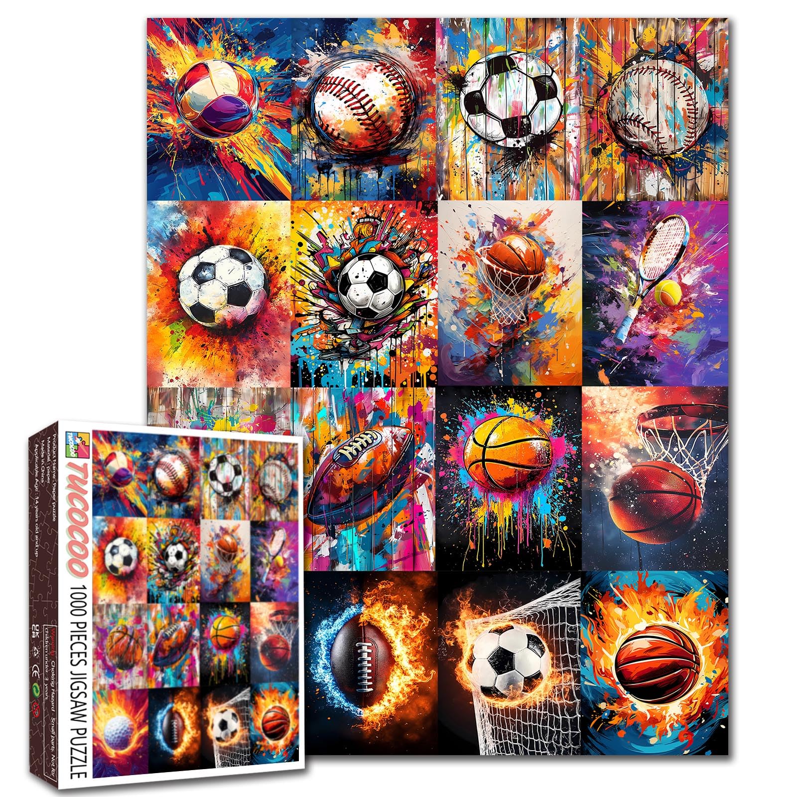 Ball Games Puzzles Graffiti Street Art 1000 Pieces for Adults Jigsaw Challenging Puzzle Perfect for Game Nights DIY Home Wall Decor Gifts — image 1