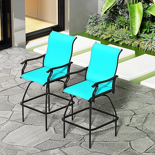 Miniatura 15 de LEVELEVE Juego de 2 taburetes de bar giratorios para patio, muebles de textileno para exteriores, estabilidad para todo tipo de clima