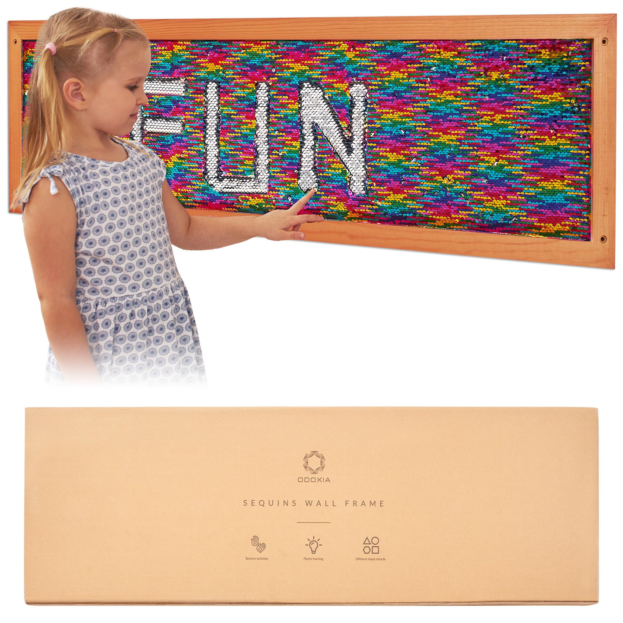 ODOXIA Sequins Sensory Wall Frame | Sensory Sequin Wall Frame | Reversible Sequin Board for Kids | Sensory Wall and Room Board