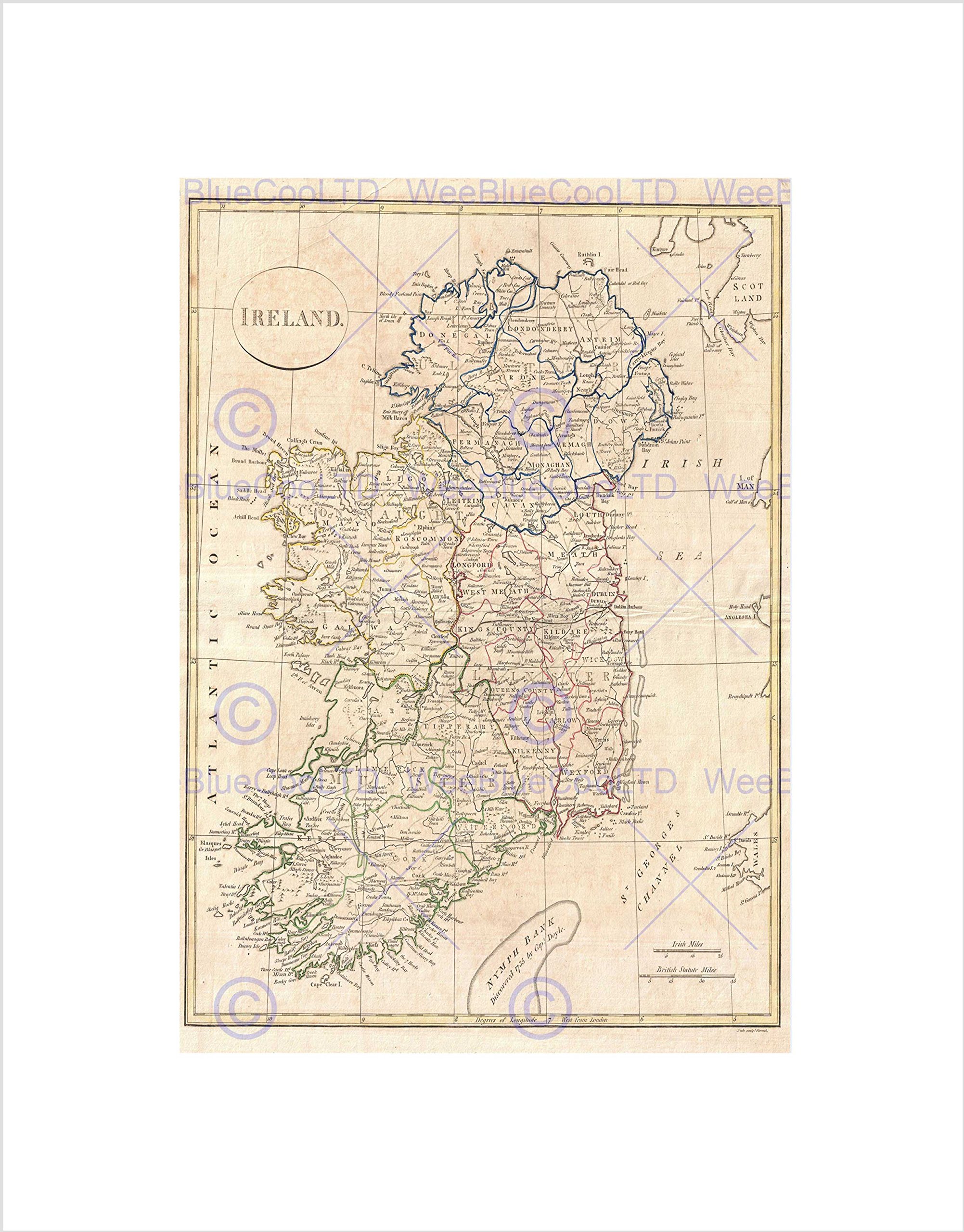 Wee Blue Coo 1799 Clement Cruttwell Map Ireland Vintage Wall Art Print