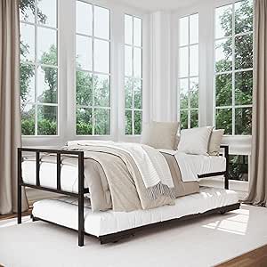 Milliard Twin Daybed and Fold-Up Trundle Set, Black Frame