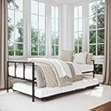 Milliard Twin Daybed and Fold- Up Trundle Set, Daybed with Pop Up Trundle, Black Frame - Mattresses Sold Separately