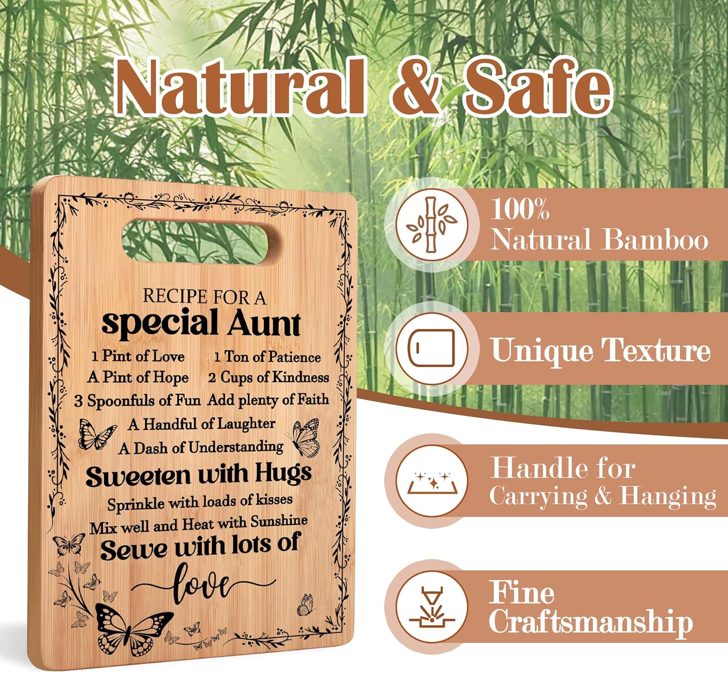 Aunt Gifts Cutting Chopping Board, Auntie Gifts for Birthday Christmas from Nephew Niece, Recipe for a Special Aunt Decorative Bamboo Cutting Boards for Kitchen