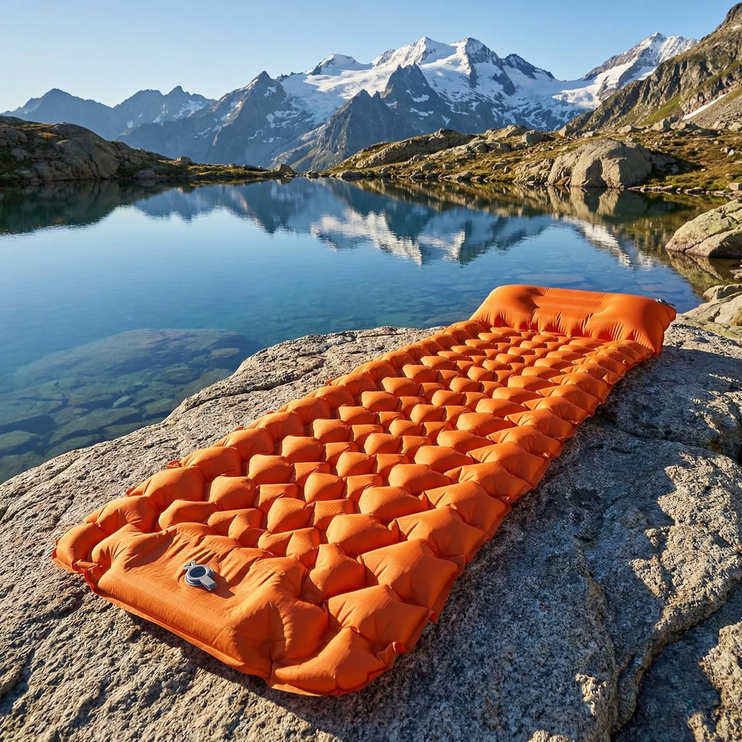 Memory Foam Camping Pad - Self-Inflating Travel Air Mattress, Lightweight Portable Chill Pad for Bed, Car, and Outdoor Activities (Blue)