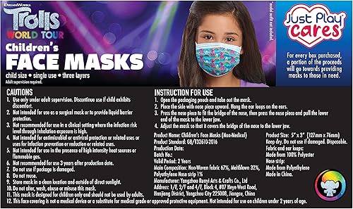 Miniatura 6 de Just Play Máscara facial de un solo uso para niños, Trolls World Tour, 14 unidades, pequeña, de 2 a 7 años, juguetes para niños de 2 años en adelante