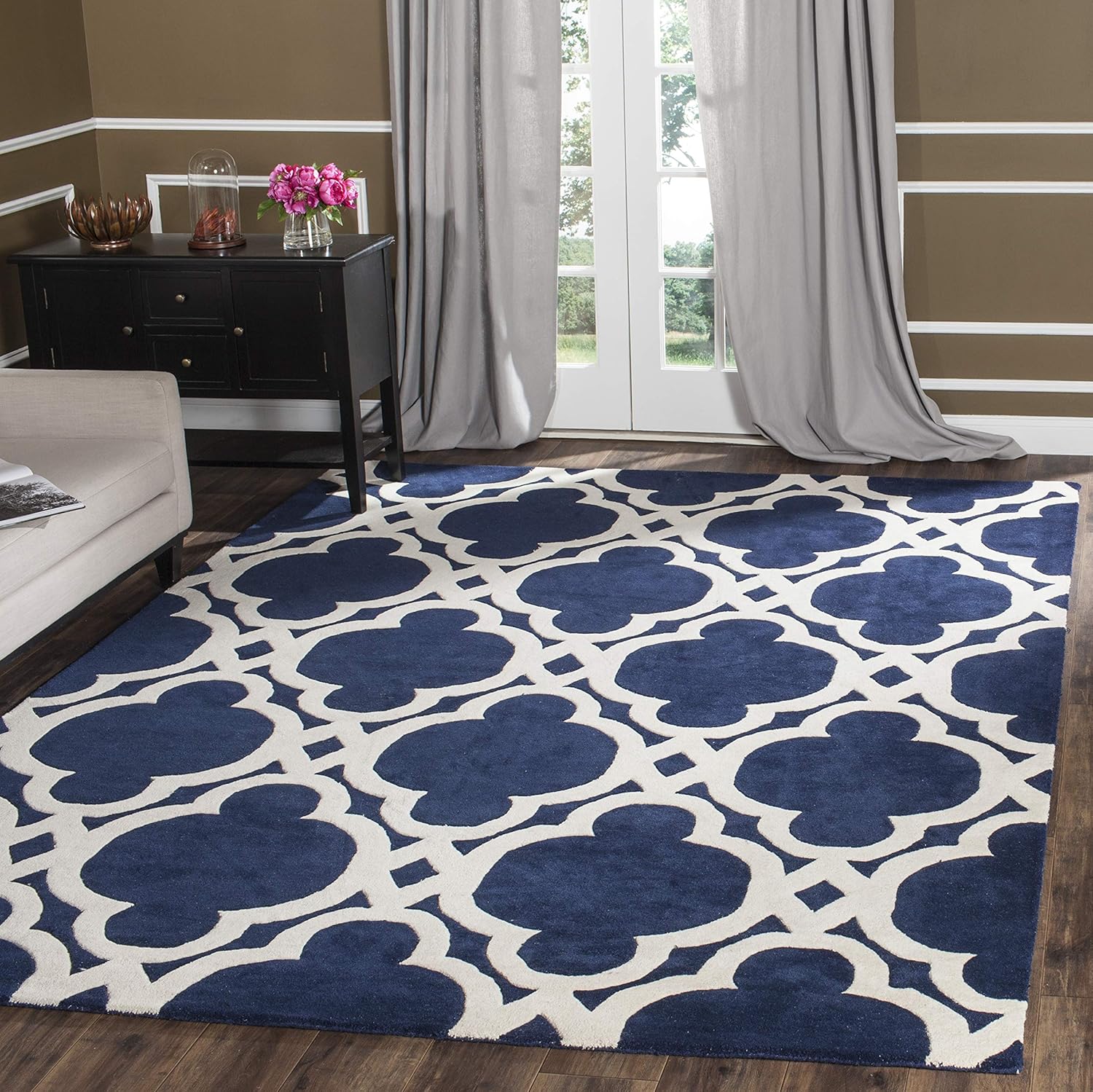 SAFAVIEH Chatham Collection 2'3" x 7' Dark Blue/Ivory CHT762C Handmade Geometric Premium Wool Runner Rug