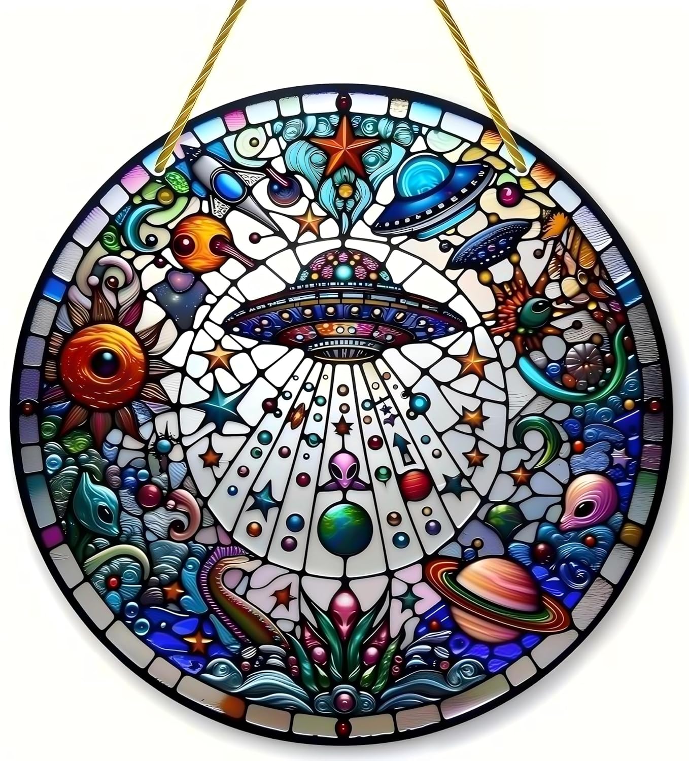 Stained Acrylic Window Hanging UFO Alien Sun Catchers Colorful Acrylic Panel Suncatcher Home Decor Gift for Women Men