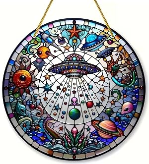 Stained Acrylic Window Hanging UFO Alien Sun Catchers Colorful Acrylic Panel Suncatcher Home Decor Gift for Women Men