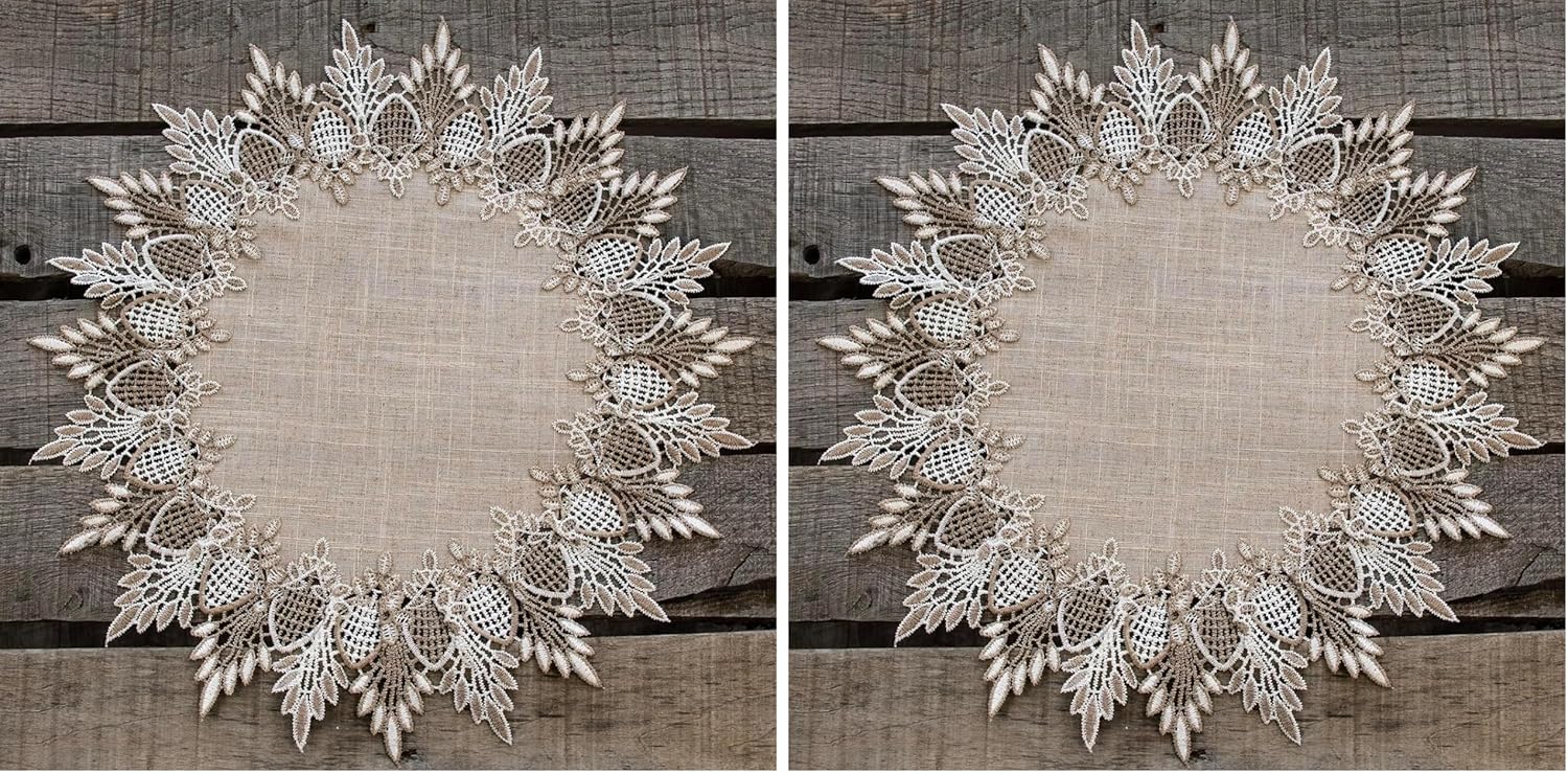 Lace Doily Neutral Earth Tones Table Topper Scarf Place Mat Round Doily (16 inch Round) (Pack of 2)