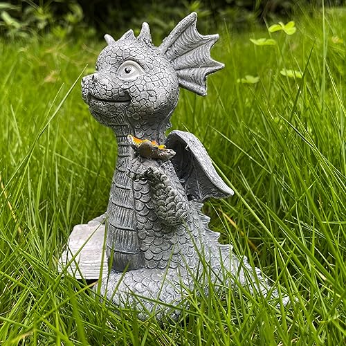 Miniatura 3 de Bonita estatua de libro de lectura de dragón, 5.9 pulgadas de alto con figuras de mariposa de dinosaurio, escultura de resina de arte, decoración de