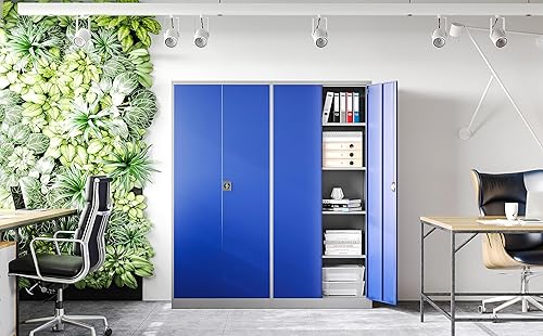 Miniatura 4 de Armarios de almacenamiento de metal de 71 pulgadas con puerta de bloqueo y 4 estantes ajustables, armario de almacenamiento clásico de acero para el