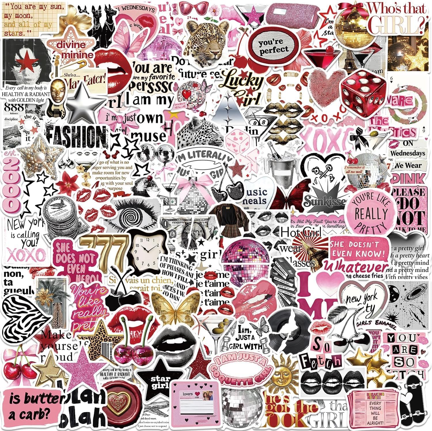 200PCS Y2K Vintage Aesthetic Cute Downtown Girl Stickers, Cool Trendy Vinyl