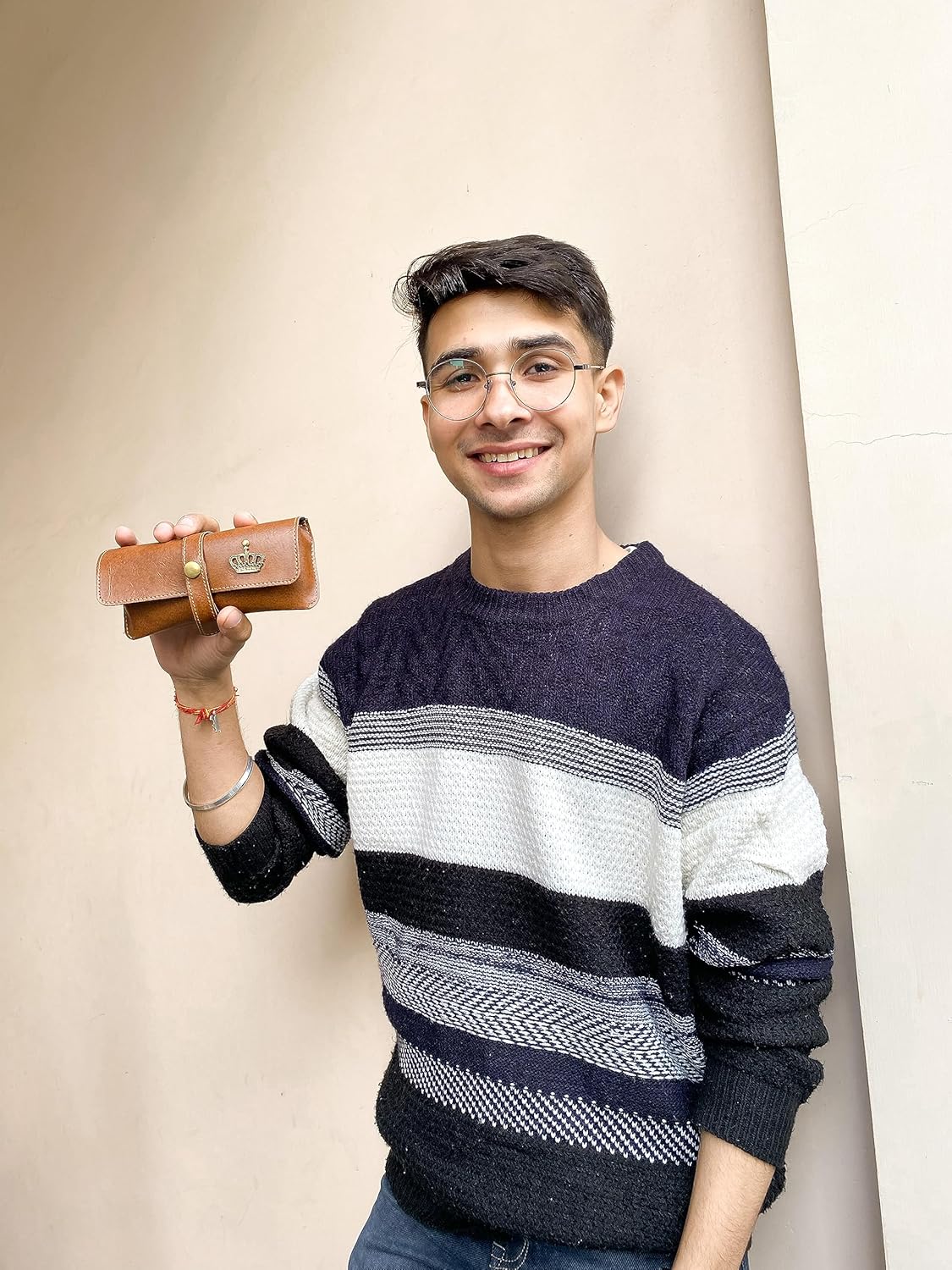 Personalized Men's Gift Hamper (4 pcs) Customized Classy Leather Men's Wallets, Keychain, Sunglasses Case and a Passport Cover with Card Holder, GIfr for Birthday (Brown)