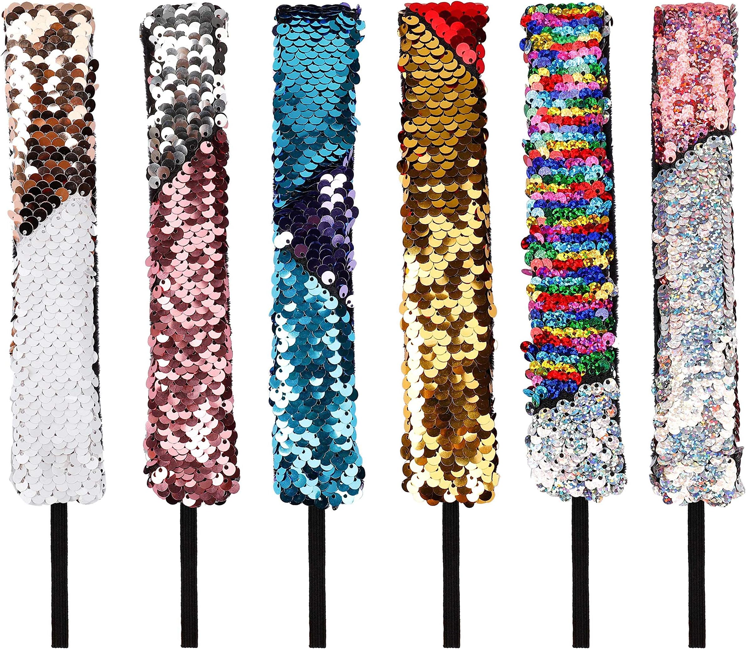 Sequin Headbands Cute Hair Hoop Shiny Reversible Non Slip Mermaid Style Party Favors Decoration 6 PCS for Children Girls Women Lovely Hairband Accessories