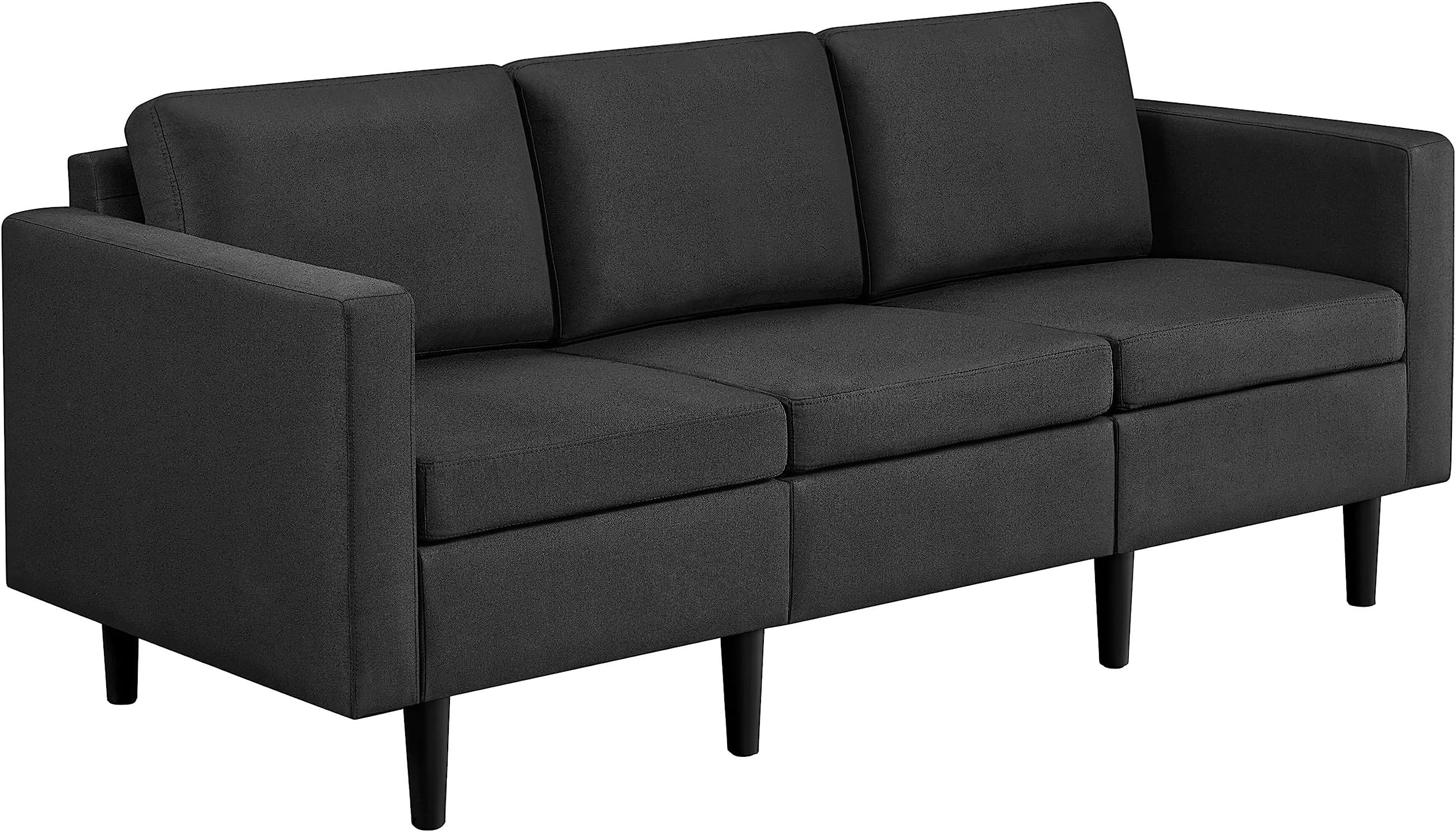 Yaheetech 3 Seater Modern Fabric Sofa Couch with Solid Construction, Upholstered Sofa Settee for Compact Spaces, Sectional Lounge for Living Room, Guest Room, Bedroom, Office, Black