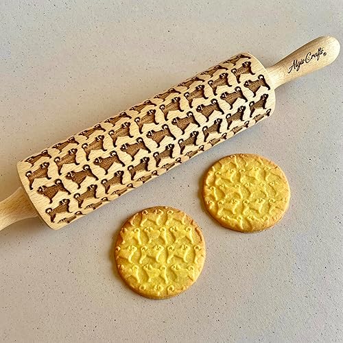 PUG EMBOSSING ROLLING PIN MOPS DOG PATTERN for EMBOSSED COOKIES DOG MINI MASTIFF CARLIN GIFT for FRIEND DOG LOVER