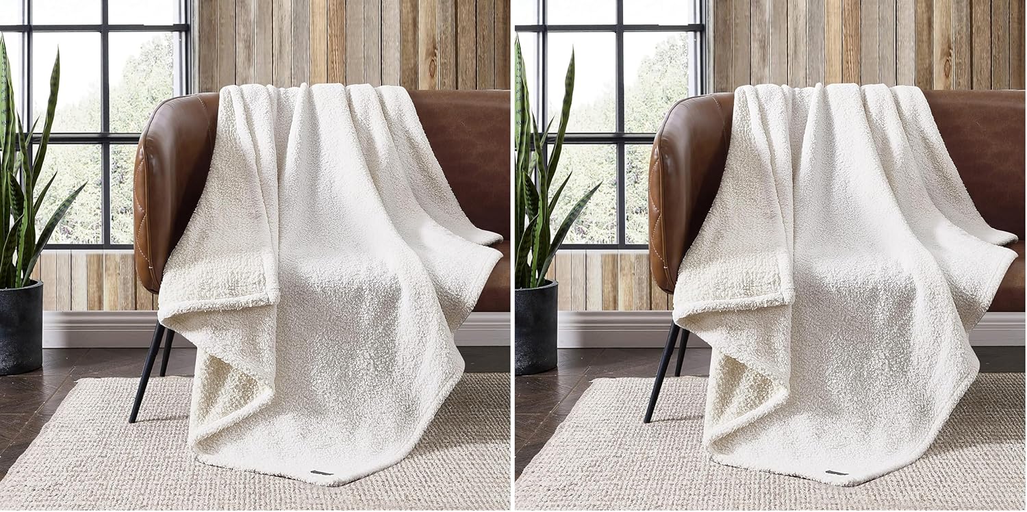 Eddie Bauer - Throw Blanket, Reversible Sherpa Bedding, Medium Weight & Warm Home Decor (Beige, Throw) (Pack of 2)
